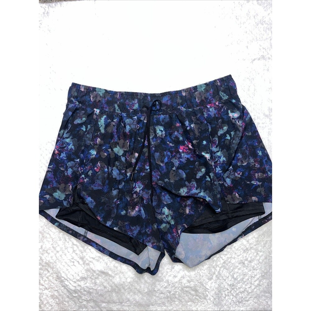 AVIA Women's L Black Multi Floral Print Athletic Shorts with Liner